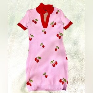 Pink cherry collared dress; Size: S